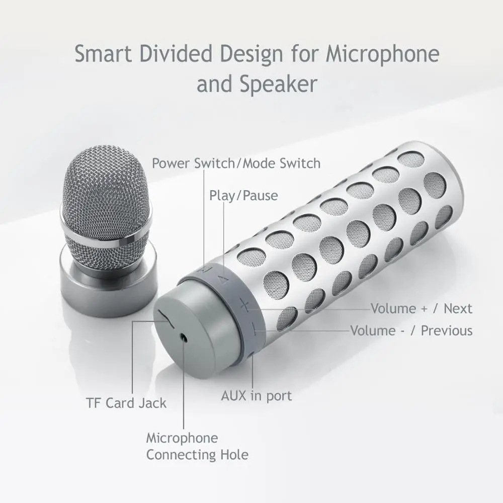 Умный отдельный микрофон 2 в 1 для Bluetooth динамика s и микрофона AUX с поддержкой TF