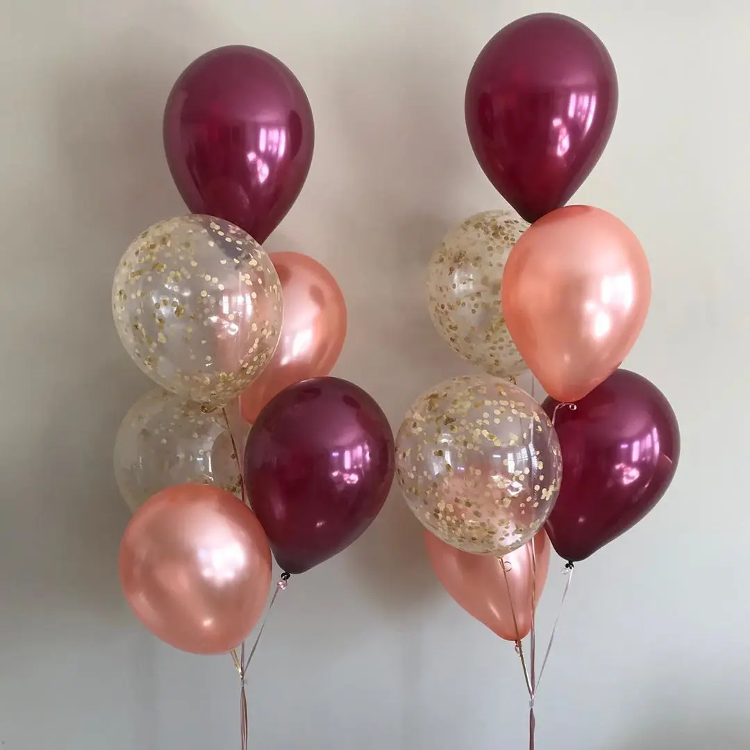10 шт. 12 дюймов винно-красный Бургунди латексные шары розовое золото Конфетти