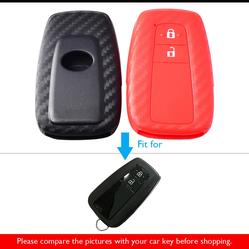 

Silicone Car Key Case For Toyota CHR C-HR 2017 2018 Prius RAV4 Camry 2 Buttons Carbon Smart Remote Control Fob Protector Cover