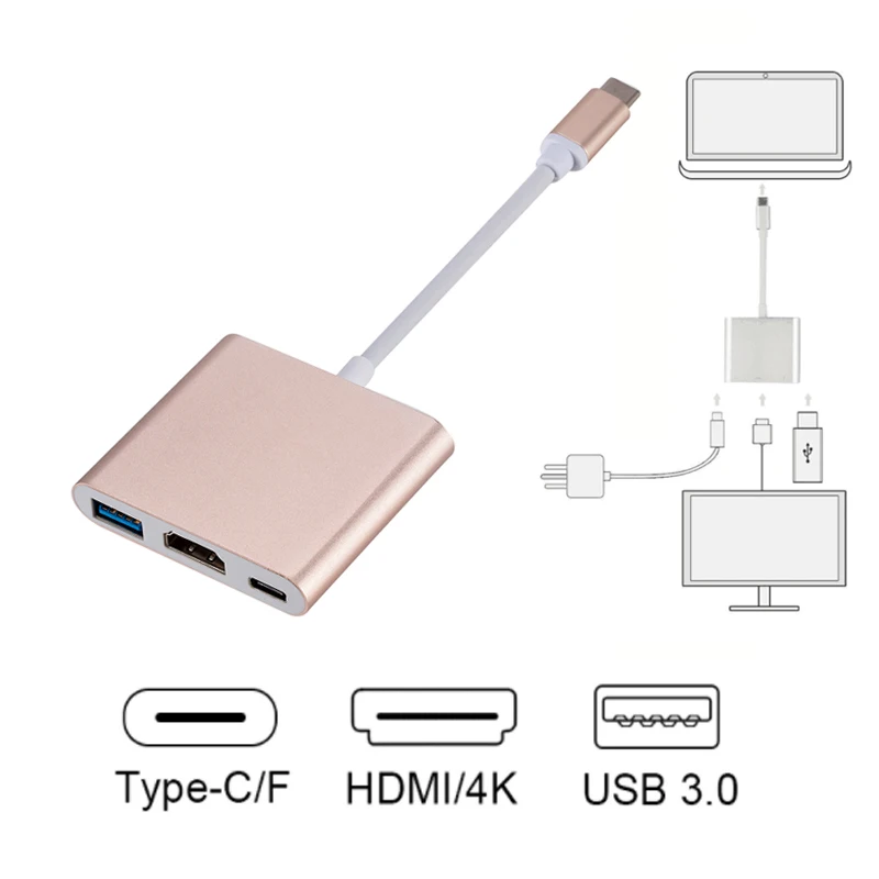 Kebidu Многофункциональный 3 в 1 мужчин и женщин USB-C USB 3,1 тип-c к HDMI USB 3,0 зарядный адаптер для Macbook Air 12 конвертер