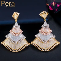 pera elegant 3 tone gold christmas tree shiny cubic zirconia nigerian big statement long dangle earrings for women fashion e538