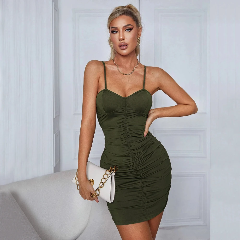 

GRAZIA BELLA Sexy Women Corset Dress Backless Spaghetti Strap y2k Tight Dress Summer Mini Bodycon Green Dress New Year 2022