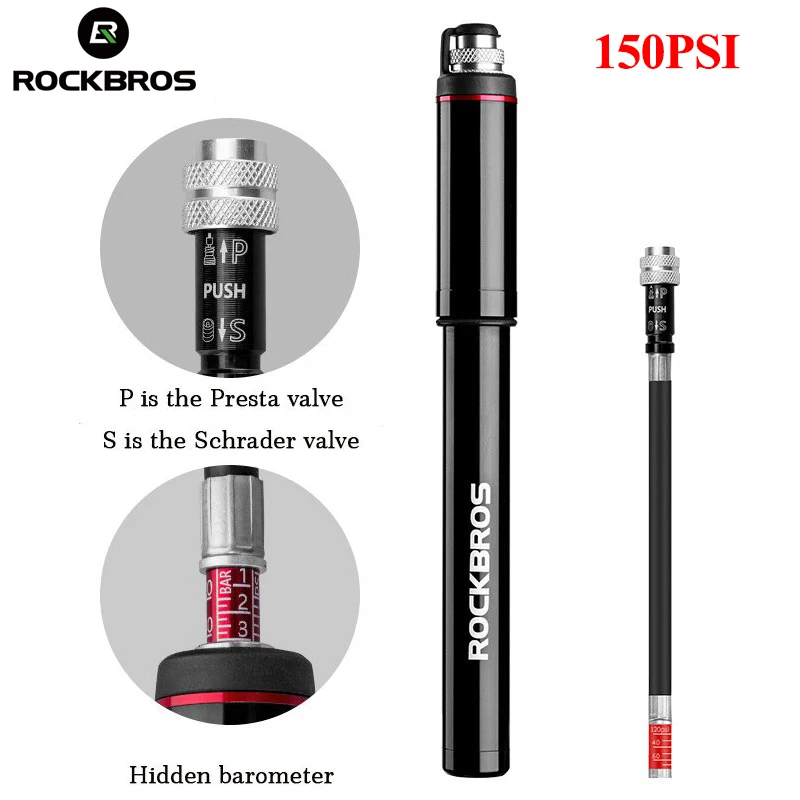 

ROCKBROS Bike Bicycle Pump Aluminum Alloy 150PSI/260PSI High Pressure Mini Air Pump For Bike Cycling Tire Inflator MTB