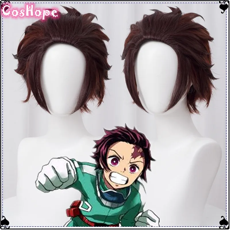 Демон убийца Косплэй Tanjirou Kimetsu без Yaiba короткий коричневый парик аниме