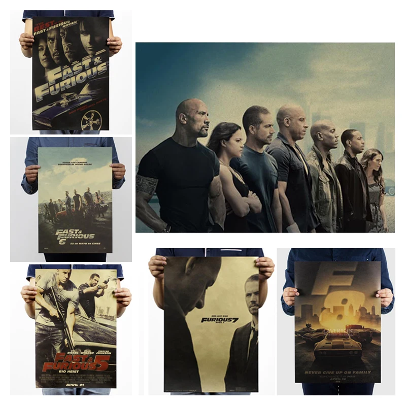 

Nostalgic Hollywood movies poster Fast-Furious retro kraft paper home decor painting 51x36cm