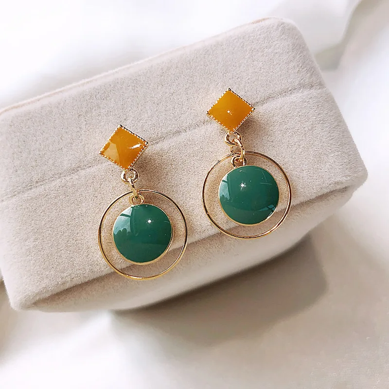 925 стерлингового серебра Серебряная игла зеленые серьги хит Цвет ретро весна и