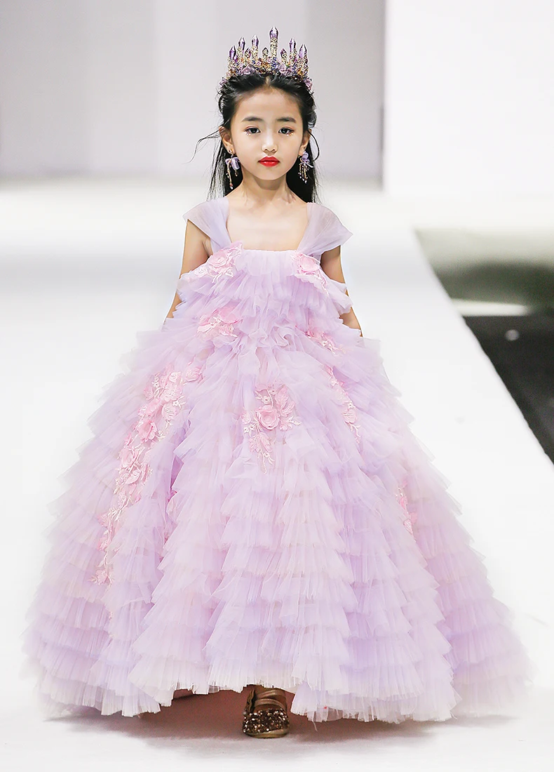 Пышные платья для девочек Цветочные Свадебные подружки невесты фиолетовые