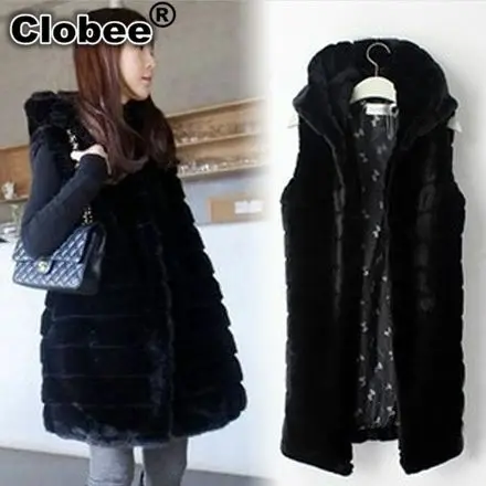 kamizelka futerko Office faux fur vest women 2019 6XL winter jacket with collar female waistcoat outerwear L67 | Женская одежда