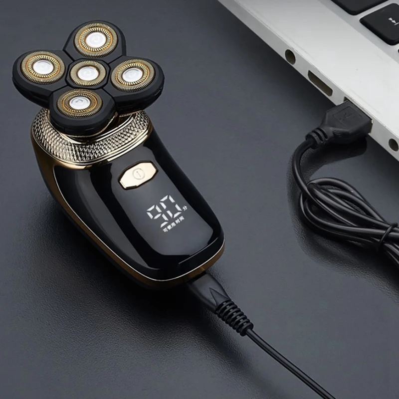 

5 in 1 4D Men's Rechargeable Bald Head Electric Shaver Heads Beard Nose Ear Hair Trimmer Razor Clipper Facial Brush
