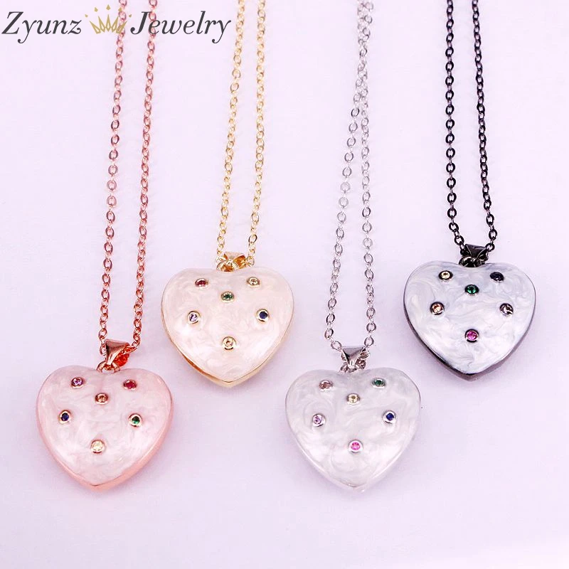 

10PCS, Enamel Heart With CZ Micro Pave Pendant, Enamel Pendant, Enamel Heart Pendant, Oil Drop jewelry Accessories