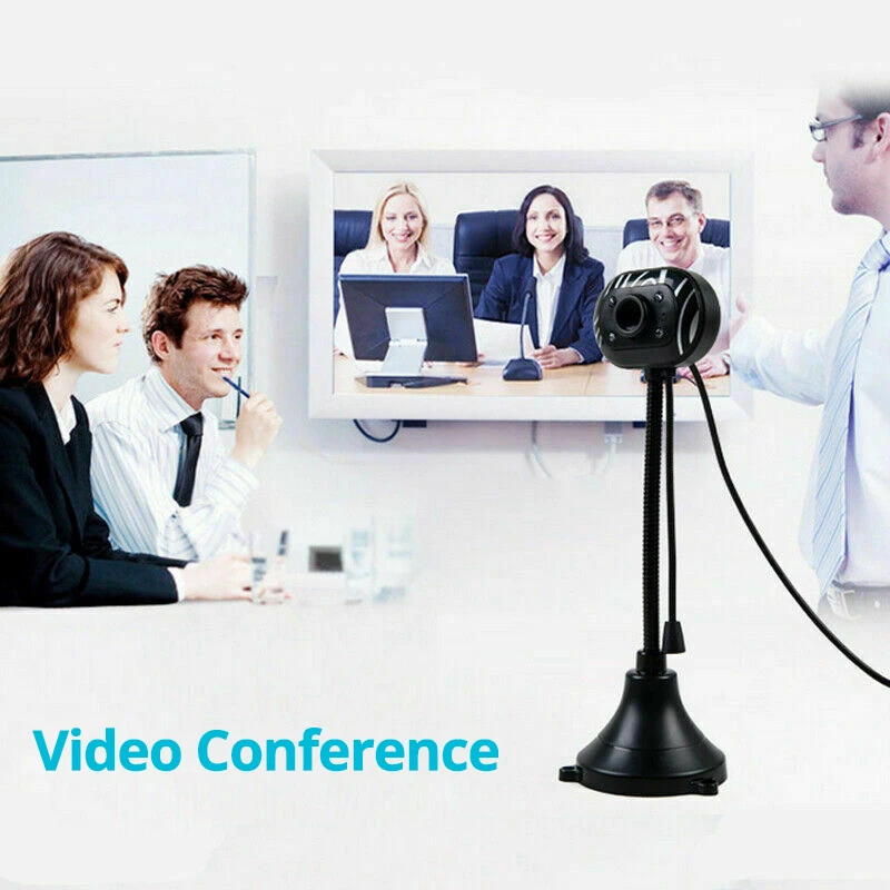 

Webcam 480P HD Video Camera Web Cam Automatic Exposure Manual Focus Night Vision with Built-in Mic 4 LEDs for Video Conference