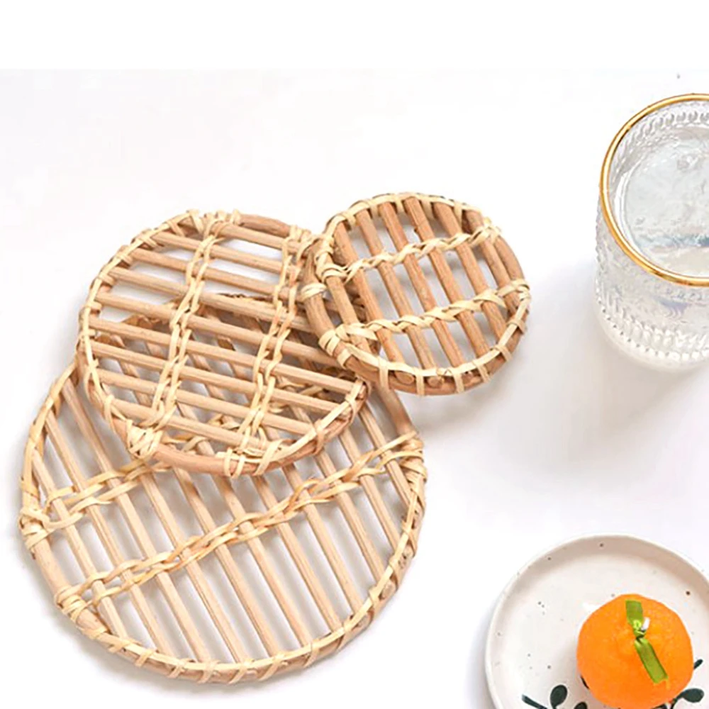 

Rattan Coaster Hand-woven Coasters Teapot Placemat Non-slip Coffee set dining Table Dish Mat Insulation Pad Kitchen Accessories