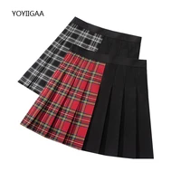 red gothic women pleated skirts high waisted female plaid skirt punk style woman mini skirts summer a line ladies dance skirt