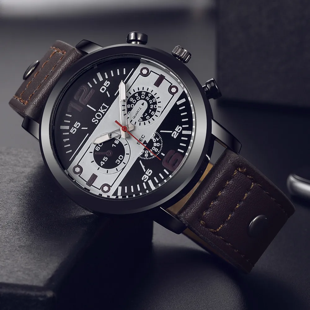 

Fashion Leather strap men's Quartz Wristwatches Round Business male Watch sport digital wrist watch for men relógio masculino