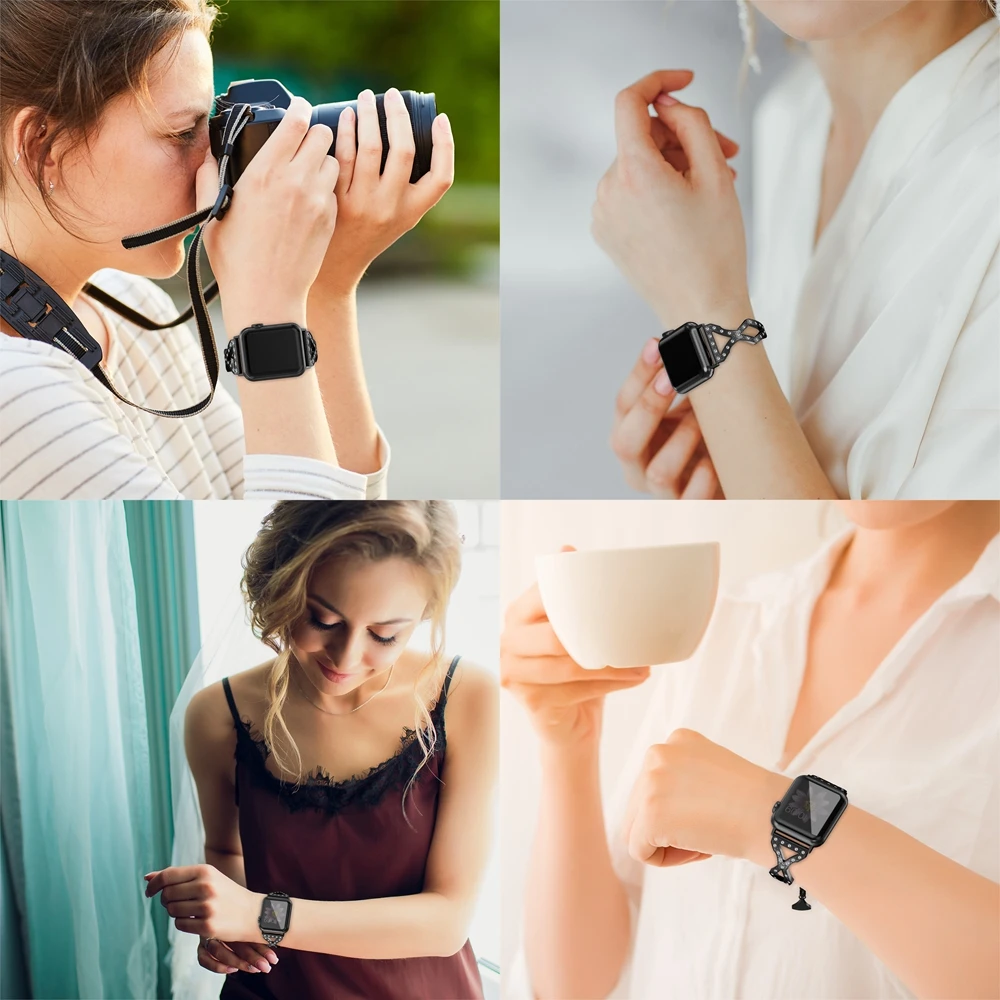 

Adjustable Length Strap For Apple Watch band iWatch 4 3 2 42mm/38mm/44mm/40mm Stainless Steel Cuff Strap Girl Design Chain