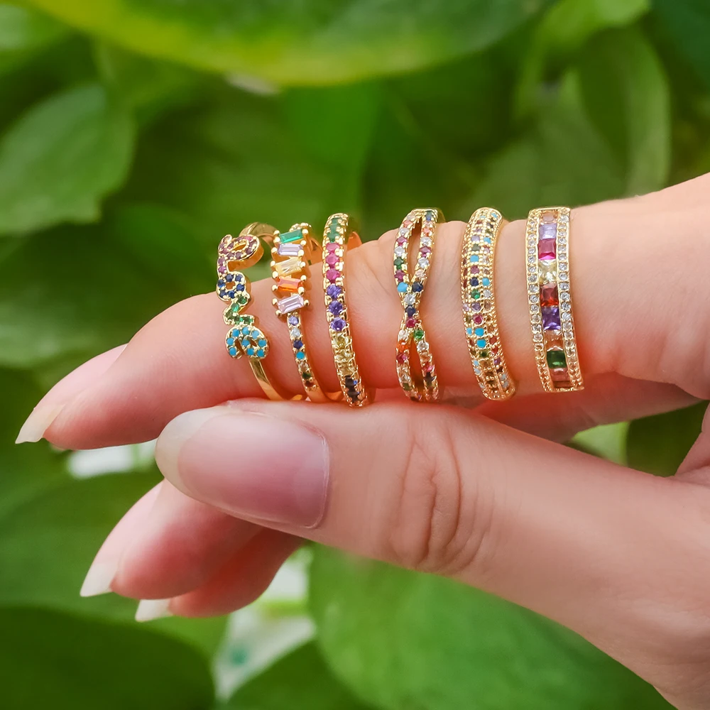 Женские регулируемые кольца с фианитом бабочкой сердечком и цветком украшения