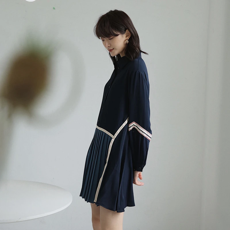 GALCAUR хит разноцветное платье для женщин воротник с лацканами длинный рукав