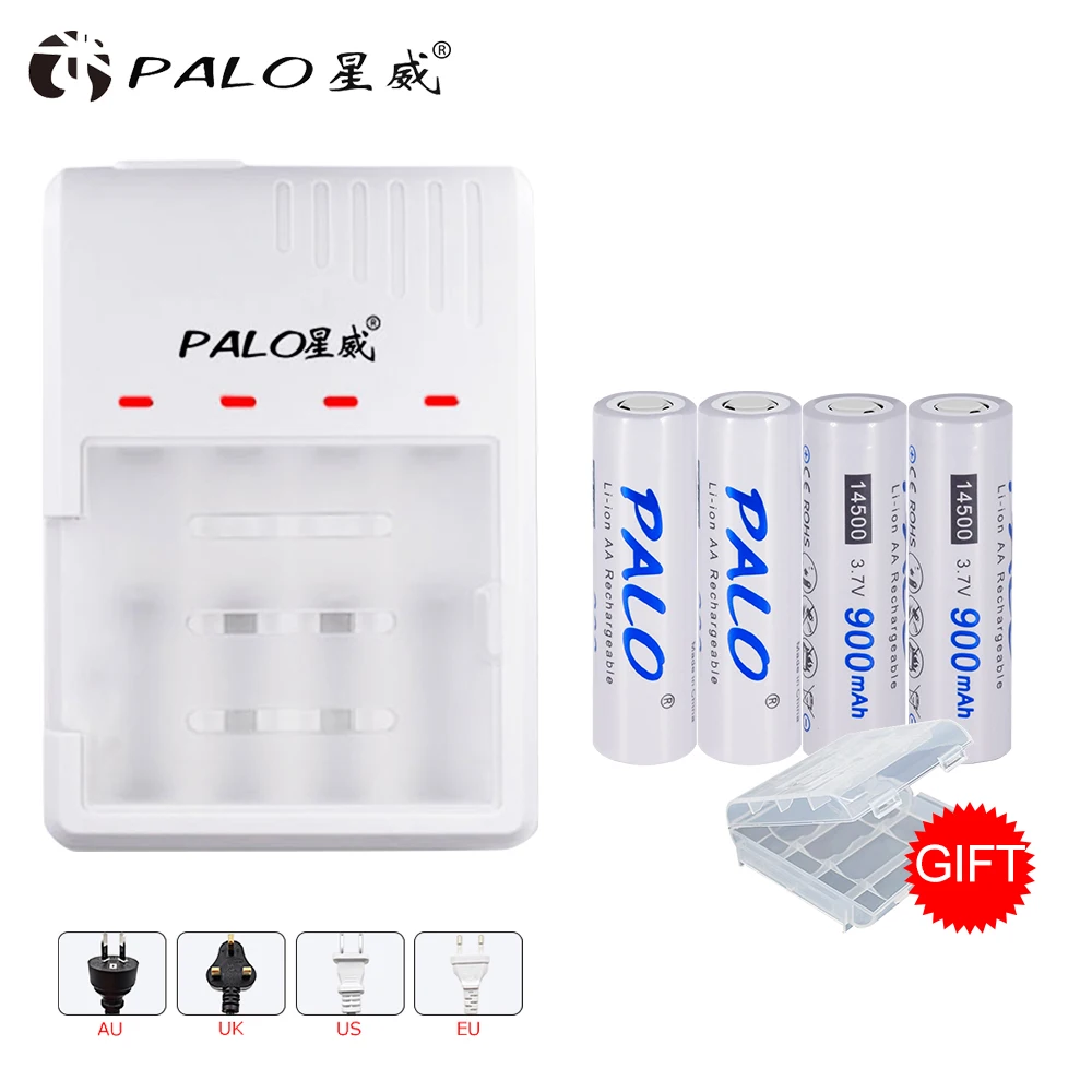 PALO Smart LED зарядное устройство для 14500 18650 26500 литиевая батарея 3 7 V 4 слота + rechargerbale