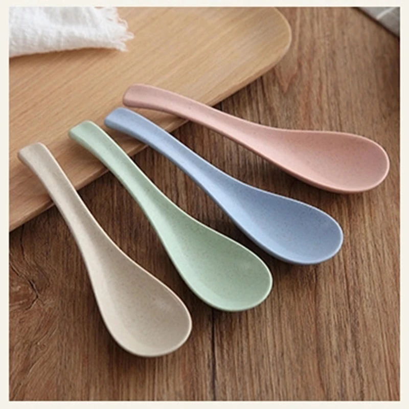 

4Pcs Colorful Biodegradable Baby Rice Spoon Reusable Wheat Round Plastic Spoon