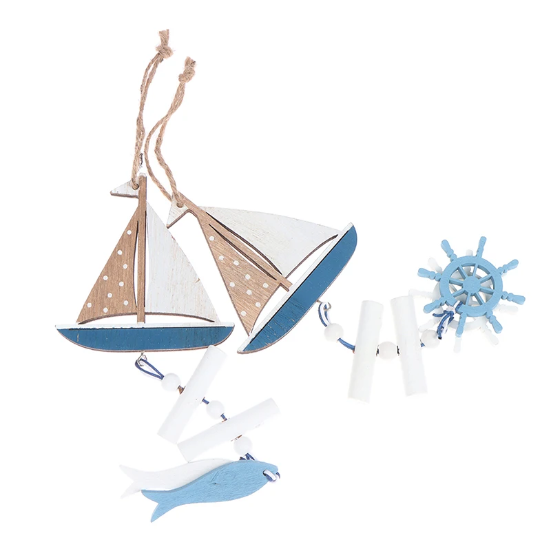 

Marine Style Wooden Pendant Ocean Wind Crafts Small Fish Boat Innovative Accessory Wall Hanging Decoration Pendant