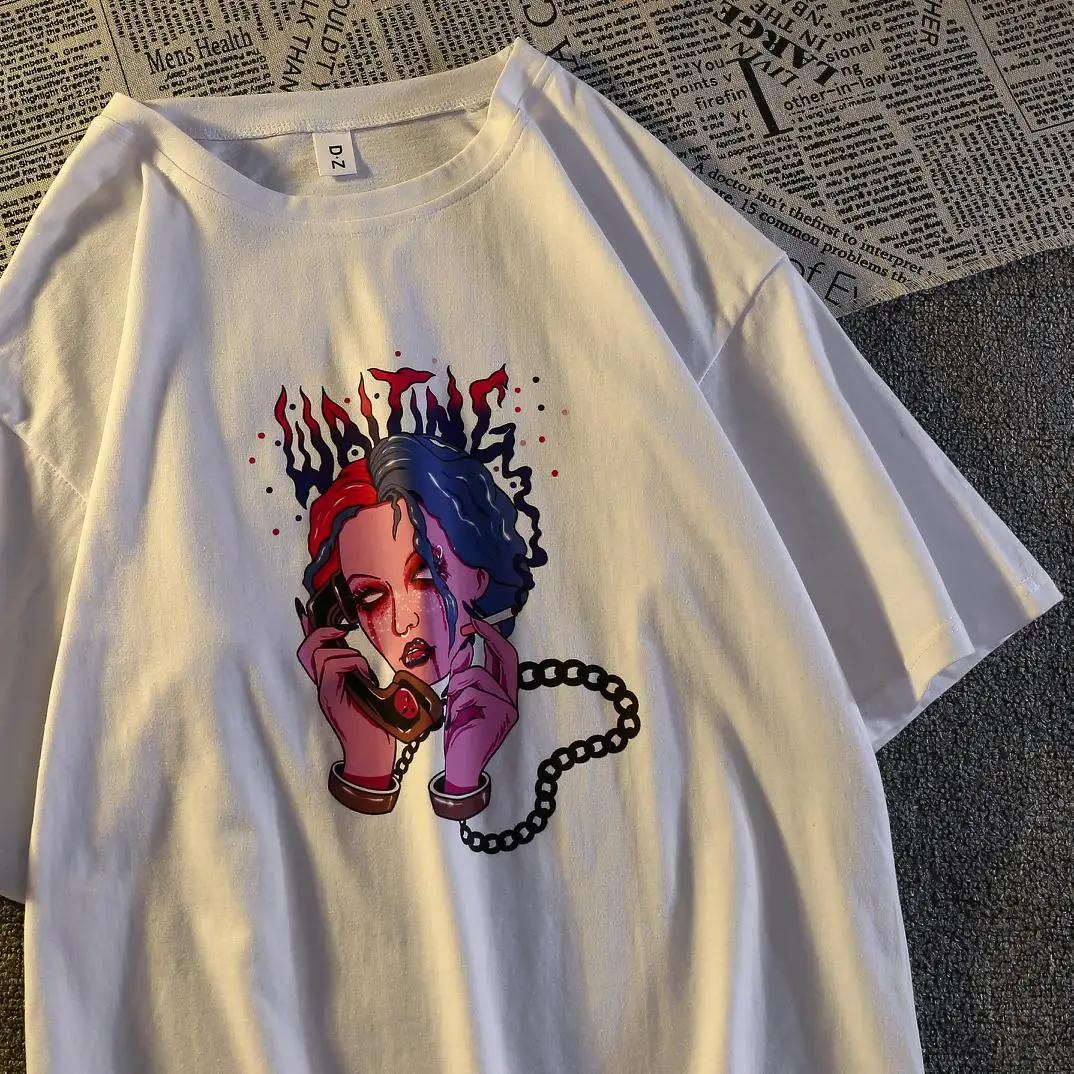 

Women'S Short-Sleeved Tops Loose Casual Goth Punk Harajuku Funny Printed T-Shirt Oversized 2021 New Summer Female T-Shirt Chic
