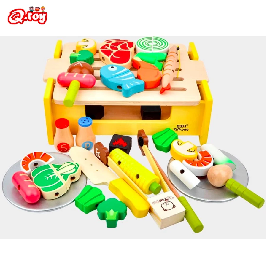 Деревянная кухонная игрушка для ролевых игр утварь гриль барбекю комплекты