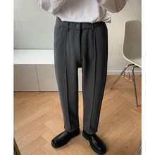 Inverno grosso de lã terno calças dos homens calor moda sociedade dos homens vestido calças coreano solto em linha reta calças casuais calças masculinas M XL (2)