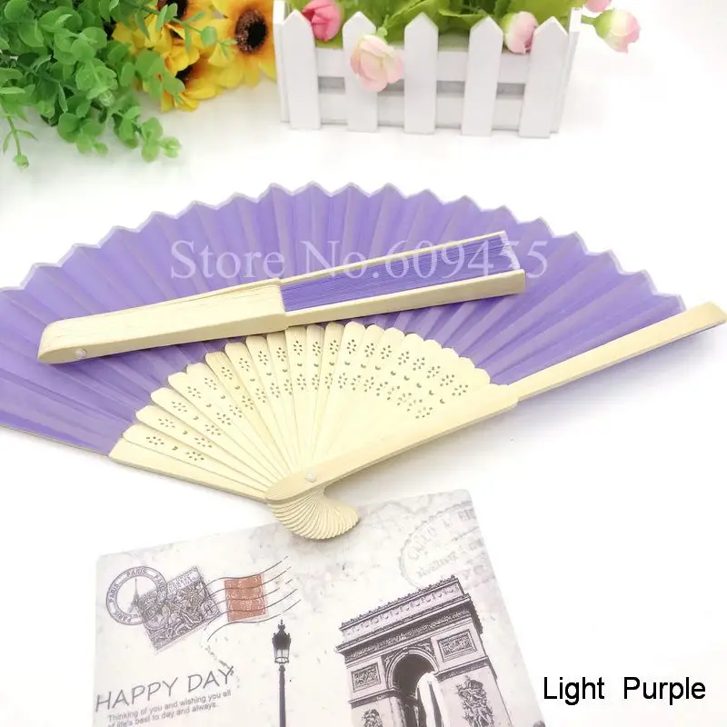 light purple 100 шт./лот, персонализированные свадебные шелковые веера, уникальные вечерние Подарочные Подарки, ручные складные веера, печать на заказ, имя и Дата - Цвет: light purple