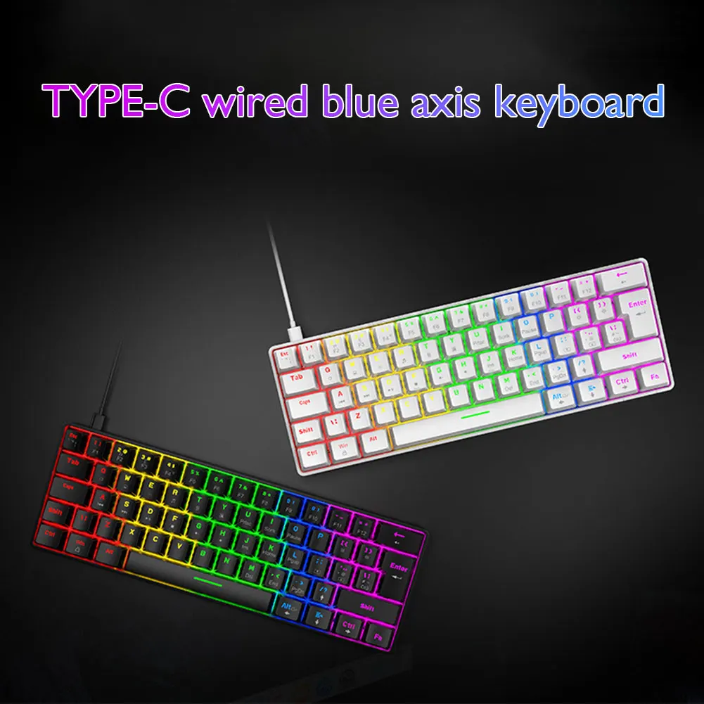 

Игровая клавиатура T60 с RGB-подсветкой, механическая Проводная клавиатура с голубым переключателем, 62 клавиши, 18 RGB световых эффектов