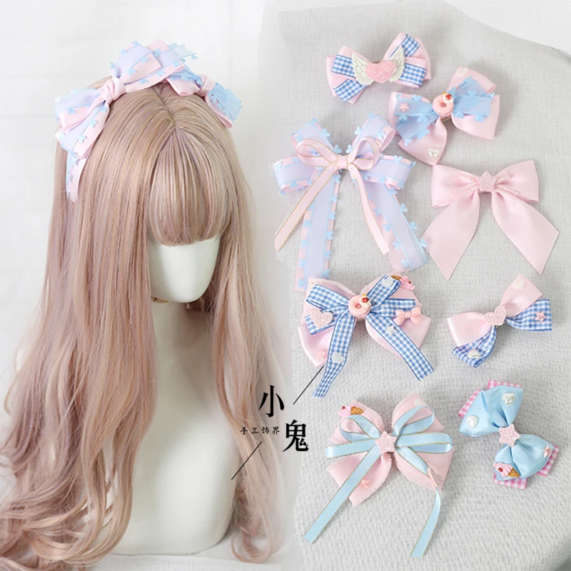 

Заколка для волос Kawaii Lolita, кружевная заколка с бантом, милая мягкая розовая повязка для волос в японском стиле для девочек, боковой зажим, ак...