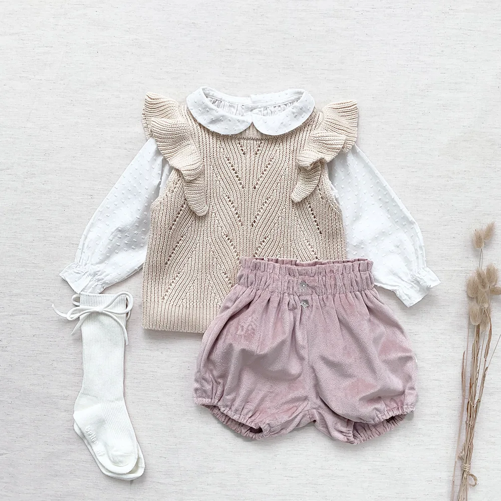 

Детская жилетка для новорожденных девочек, трикотажные свитера из хлопка, детские пуловеры с круглым вырезом для девочек, мягкая теплая оде...