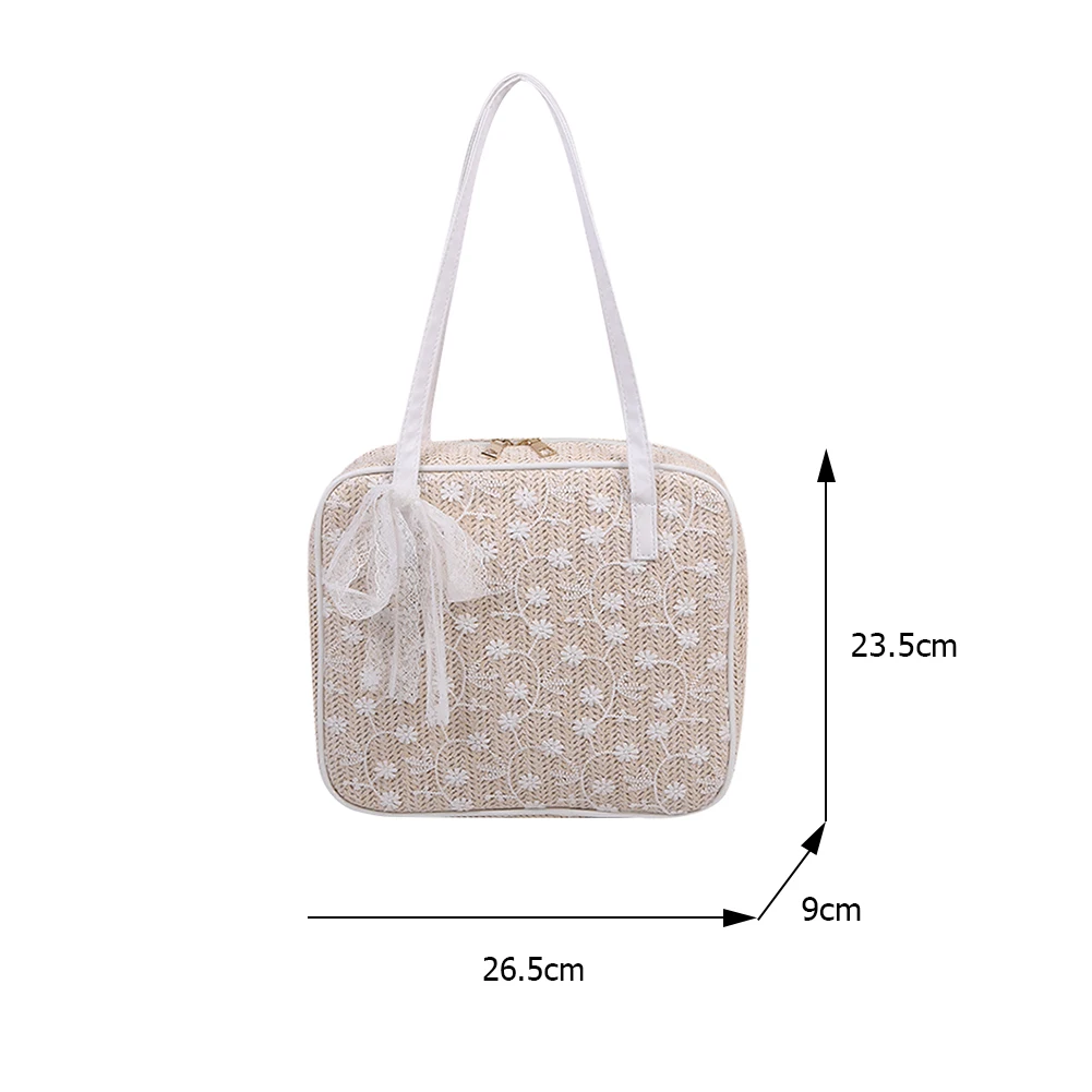 

Versatile Women Lace Flower Pattern Underarm Pouch All-match Lady Straw Woven Shoulder Armpit Handbag Daily Woven Handbag
