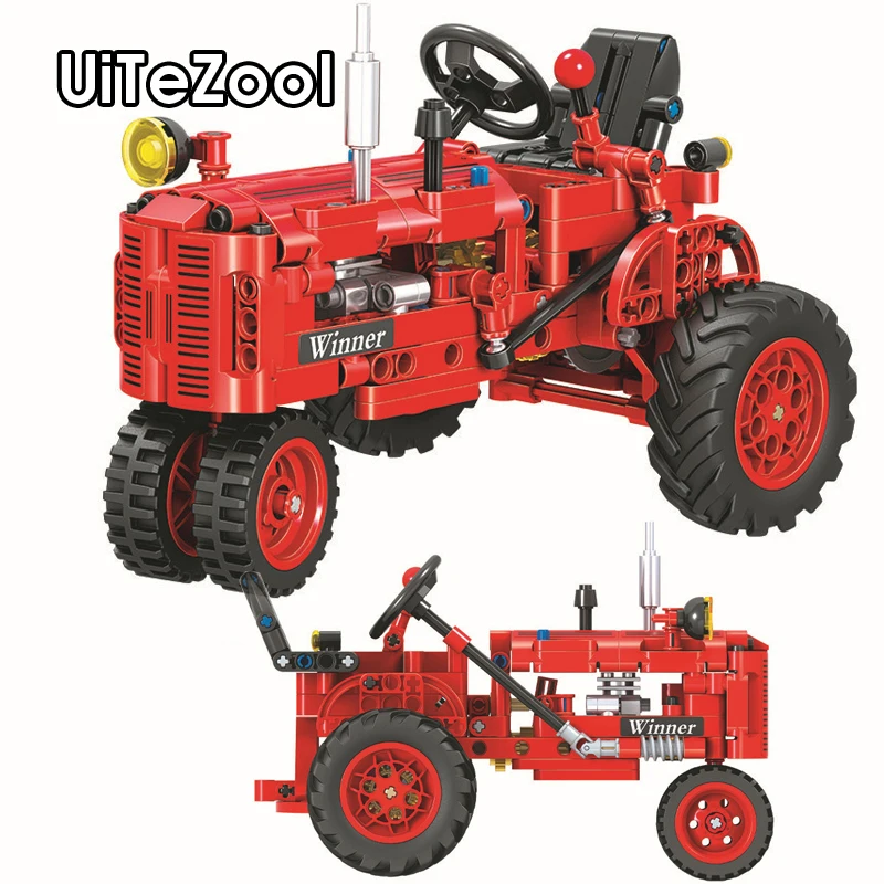 UiTeZool классический старый трактор строительный блок автомобиля ingly Technic DIY