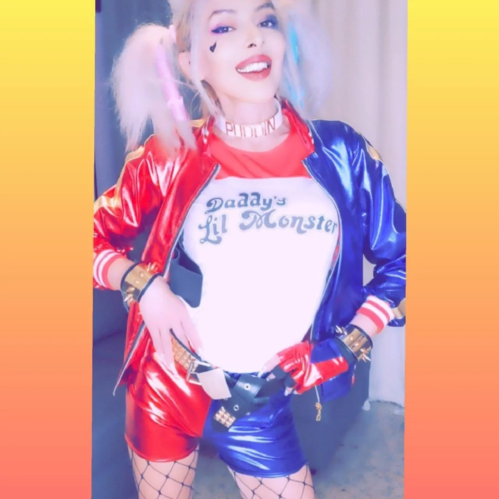 Костюм из парика и футболки костюм Харли Квинна для девочек взрослых косплей