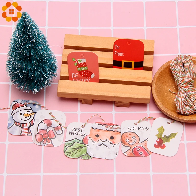 50 шт. рождественские маленькие бумажные бирки Санта-Клаус DIY ремесло висячая