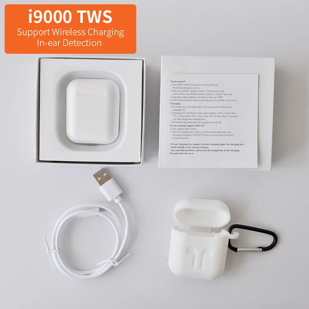 i9000-W COVER Оригинальные наушники i500 TWS Air 2, беспроводная гарнитура gps, Bluetooth, i9000, спортивные наушники 5D, стерео наушники для всех мобильных устройств - Цвет: i9000-W COVER