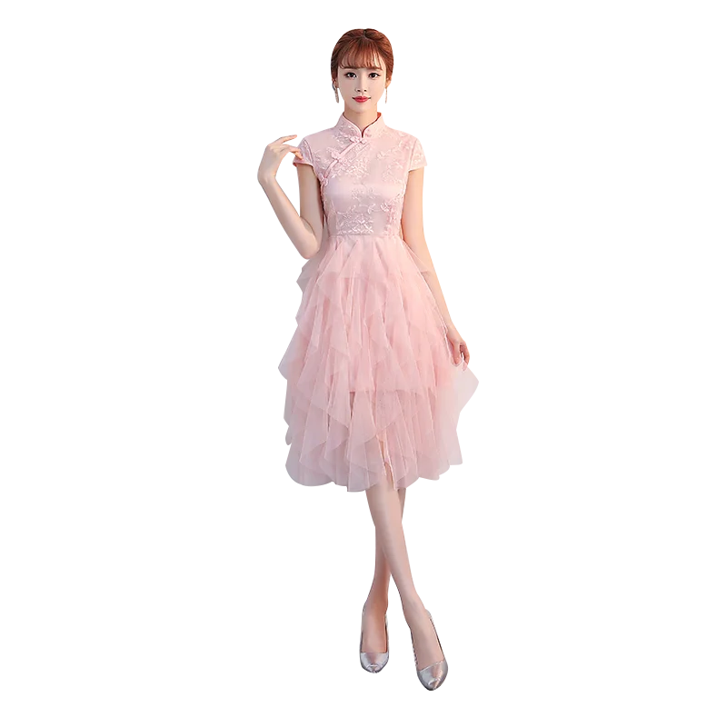 Женское платье до колен розовое для свадебной вечеринки женское выпускного