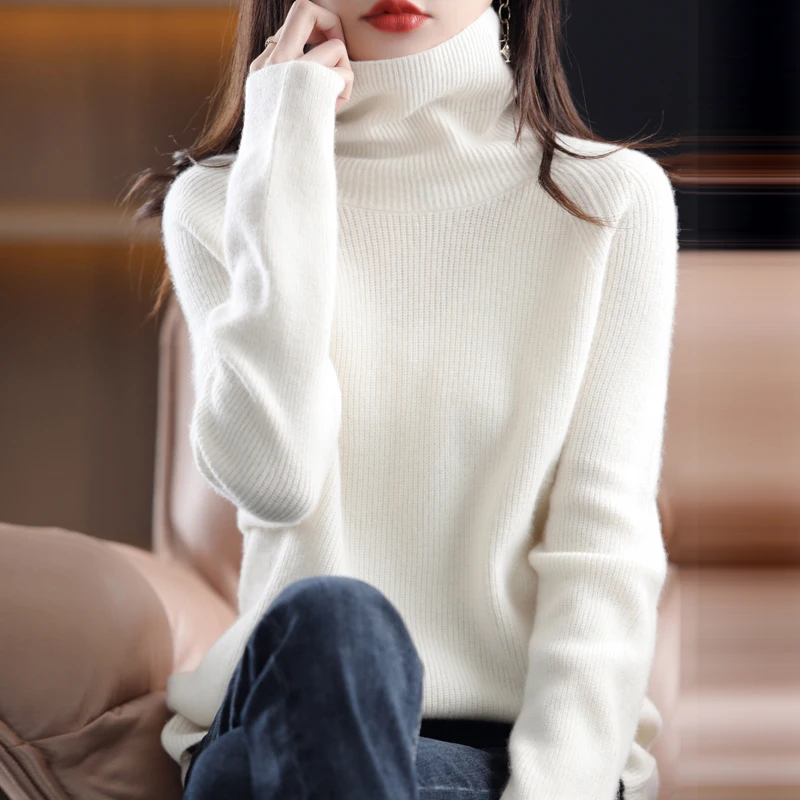 Кашемировый свитер Женский пуловер с высоким воротником вязаная рубашка из 100%