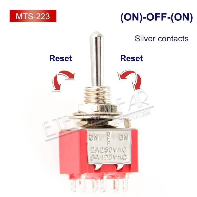 Red-MTS-223 SPDT DPDT сброс запирающий переключатель MTS-102 5A 6A 125V 3A 250 AC Mini 3 6PIN ON-OFF-ON кулисный переключатель фары двигатели - Цвет: Red-MTS-223