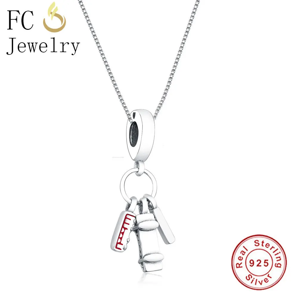 

FC Jewelry 925 Sterling Silver Letter San Francisco Enamel Bus Bridge Pendant Necklace Chain European Women Chokers Trinket 2018