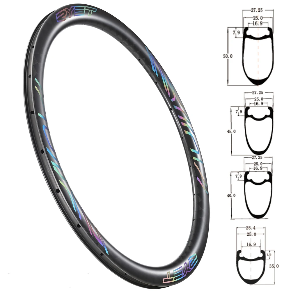

RYET Super Light Full carbon rims, 40mm 45mm 50mm Disc road rims 25mm width aero U shape