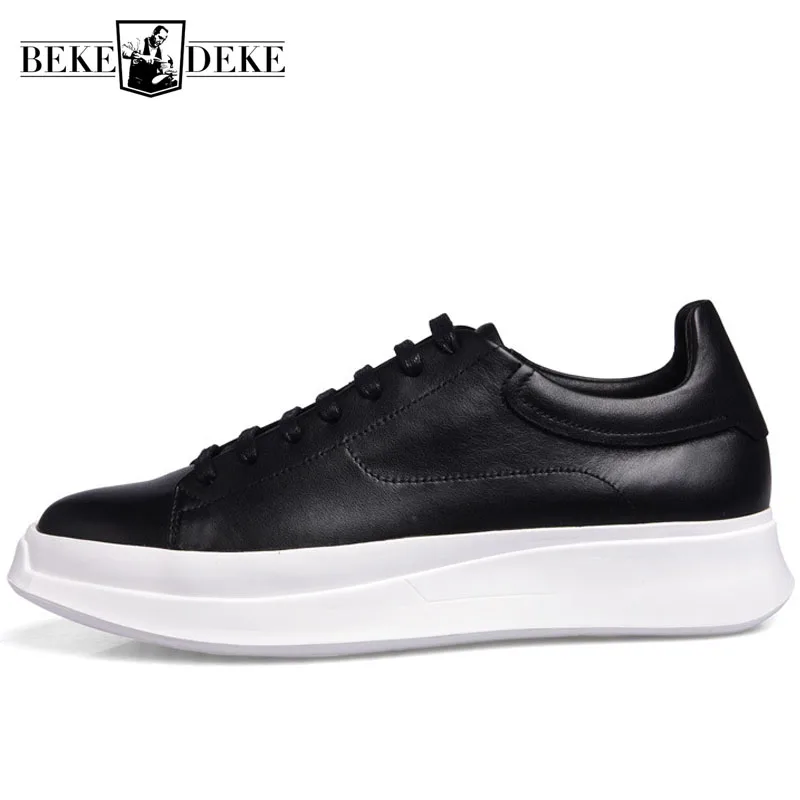 2021 Men Casual Platform Shoes Genuine Leather Black Chunky Sneakers High Quality Winter Warm Leather Shoes Zapatillas Hombre