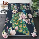 Комплект постельного белья с изображением птицы павлина, цветущего цветка сакуры, пододеяльник, акварельный домашний текстиль, розовая постельное белье магнолии, 3 шт.