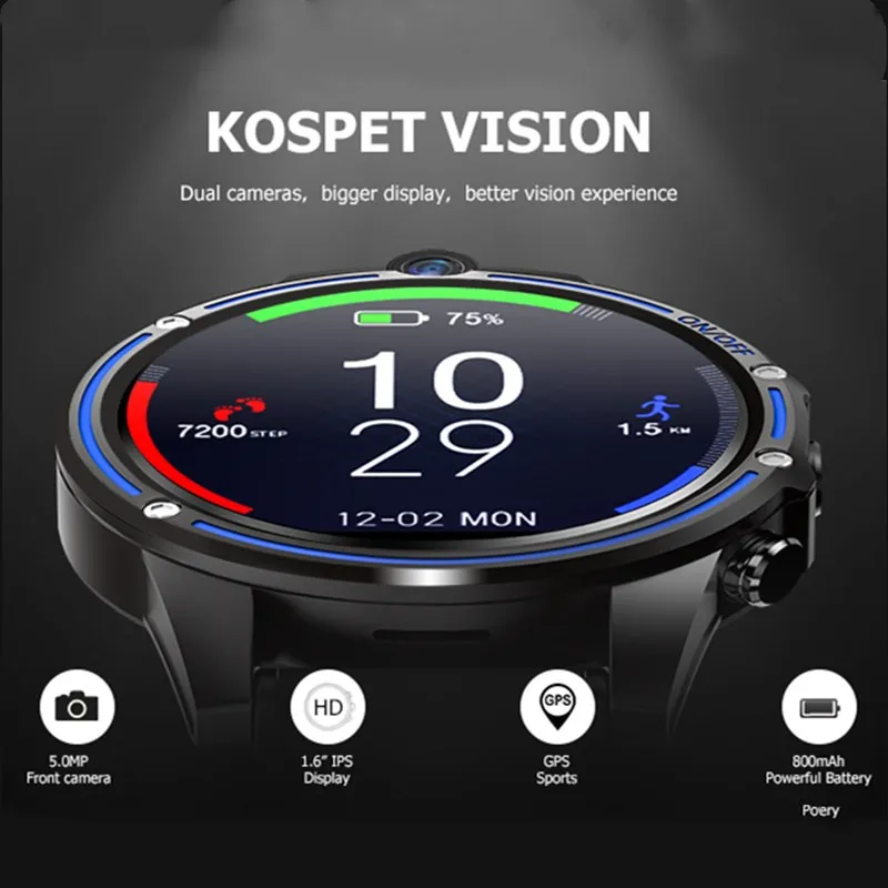 Новинка, kospet Vision, две камеры, Смарт-часы, для мужчин, Android телефон, 800 мАч, батарея, gps карты, Google play, wifi, soprts, умные часы