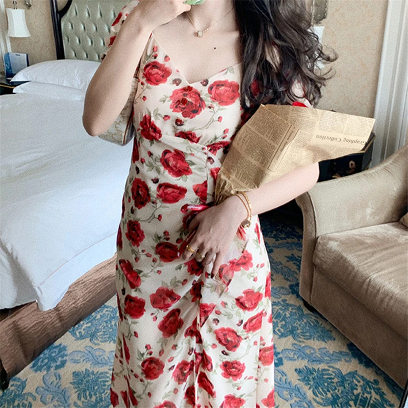 

Summer Women Mini Dress 2021 Fashion Clothing Sexy Short Sleeve Floral Print Dresses Casual Elegant Skirt M137