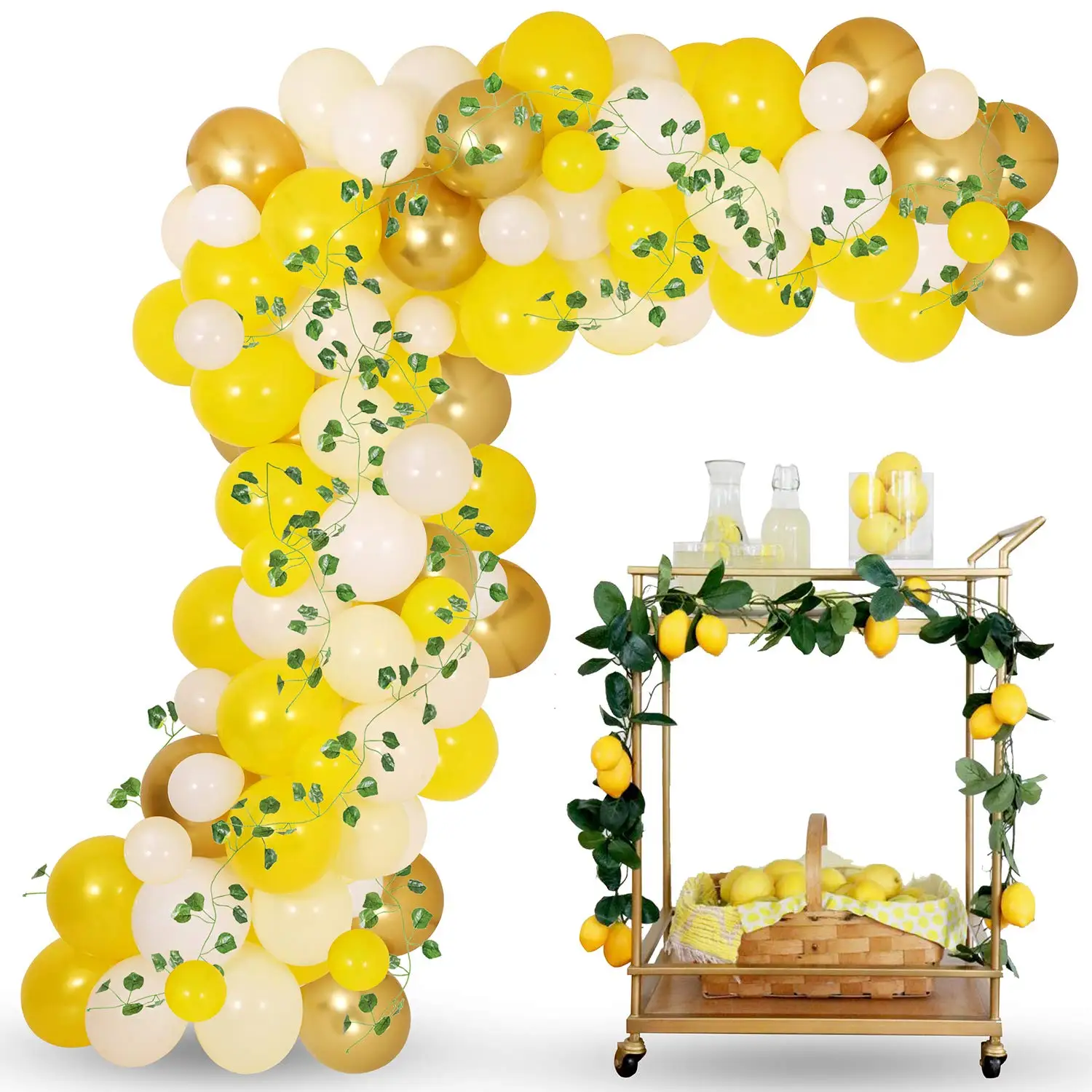 Conjunto de 113 unids/set de globos de limonada de girasol, guirnalda de arco, cadena de Globos de Oro blanco y amarillo para Baby Shower, decoración de fiesta de cumpleaños y boda