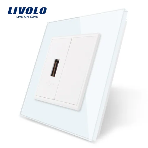 White without logo Livolo 4 цвета с украшением в виде кристаллов Стекло Панель, одна банда разъем USB разъем Socket/розетка, C791U-11/12/13/15, без логотипа на Панель - Тип: White without logo