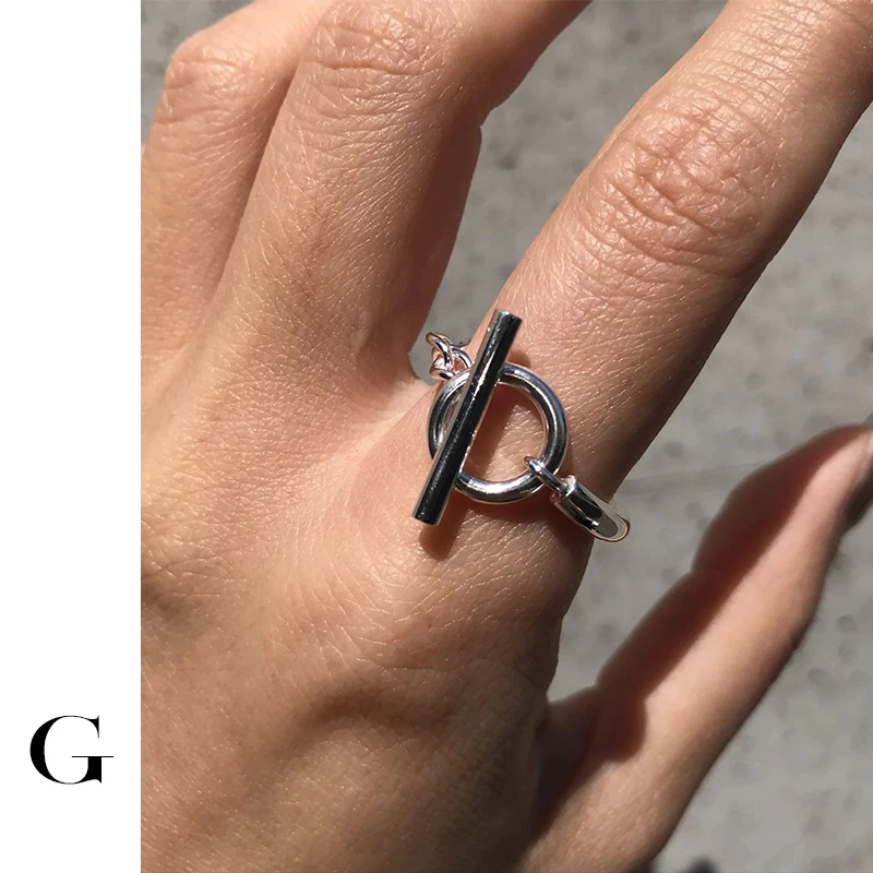

GHIDBK 925 Sterling Silver Minimalist OT Chain Rings for Women Handmade Statement Unique Design Ring Street Style Sisters' Ring