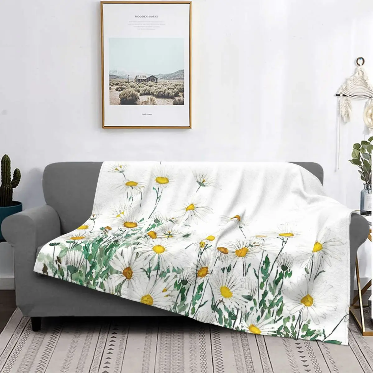 

White Margaret Daisy Horizontal Watercolor Painting Throw Blanket Bed Cover 135 Cast Sofa Duvets Lance Duvet Cover 150200