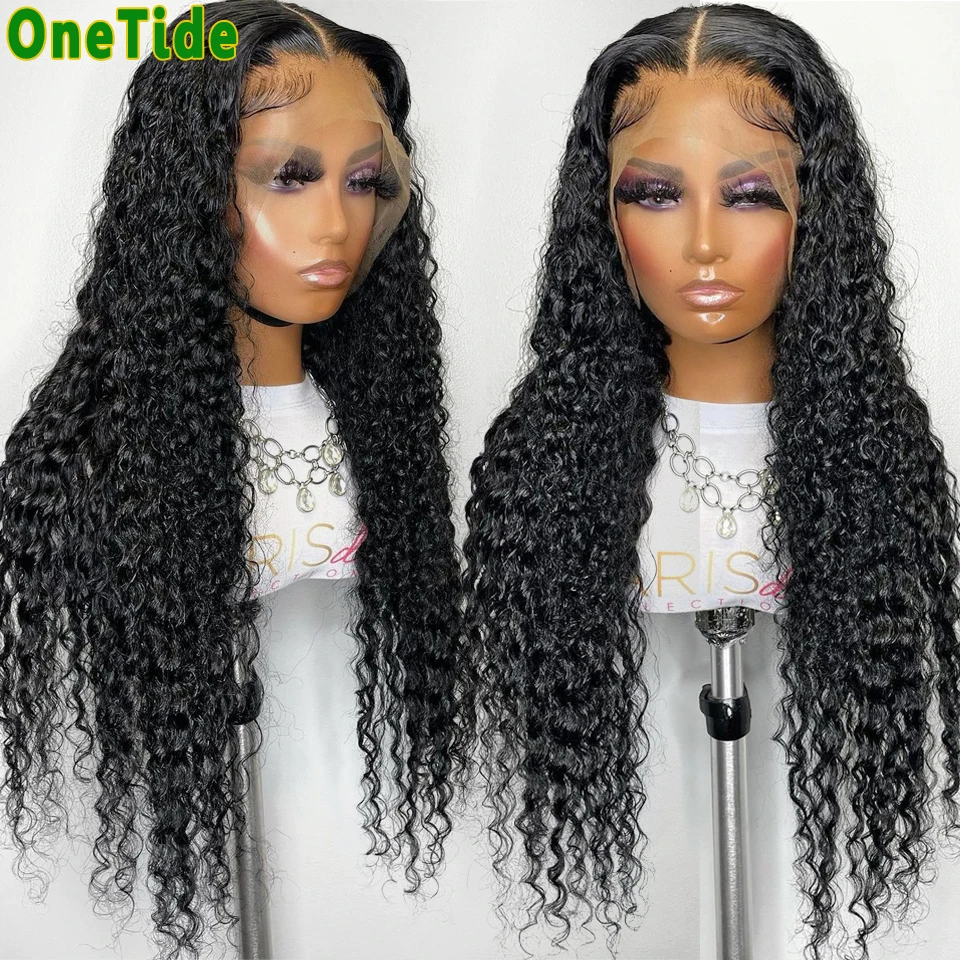 Deep Wave Frontal Wigs For Women Brazilian Deep Curly Human Hair Lace Closure Wig Wet And Wavy 30 Inch T Part Lace Front Wig